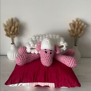 Pink and White Crochet Sheep Plush